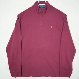 Polo Ralph Lauren Mens XL Estate‎ Rib 1/4 Zip Pullover Burgundy Cotton Sweater